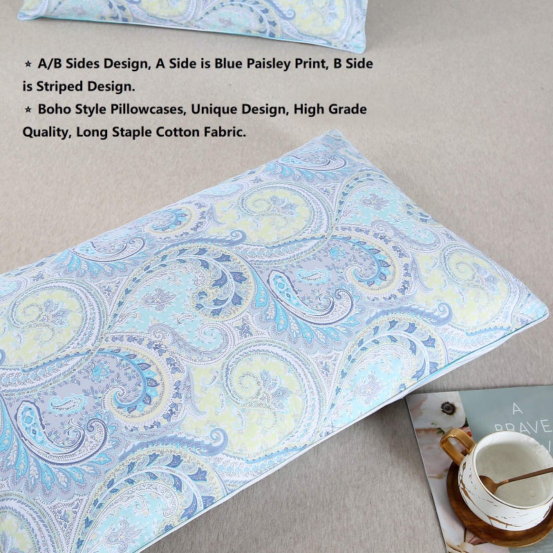 YOUSA YOU SA Pillow Cases Set 100% Cotton Blue Paisley Design Pillowcases Set of 2 Pillow Covers(Standard,Color-2) - Image 2